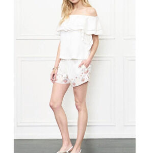 Rachel Zoe Silk Blend White Tan Embroidered Shorts Sz M NWT MSRP $195